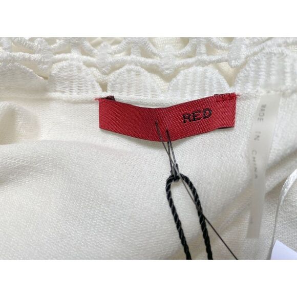 White Eyelet Cut-Out Open Front White Lightweight Cardi Red Wide Sleeve Sz L NEW - Picture 6 of 9